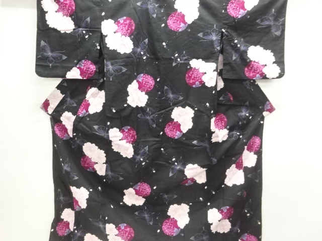JAPANESE KIMONO / YUKATA / COTTON / KOBAI / FLOWER & BUTTERFLY